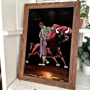 Vintage Black Velvet Matador Bull Fighter Handpainted Wall Art Wood Framed Spain